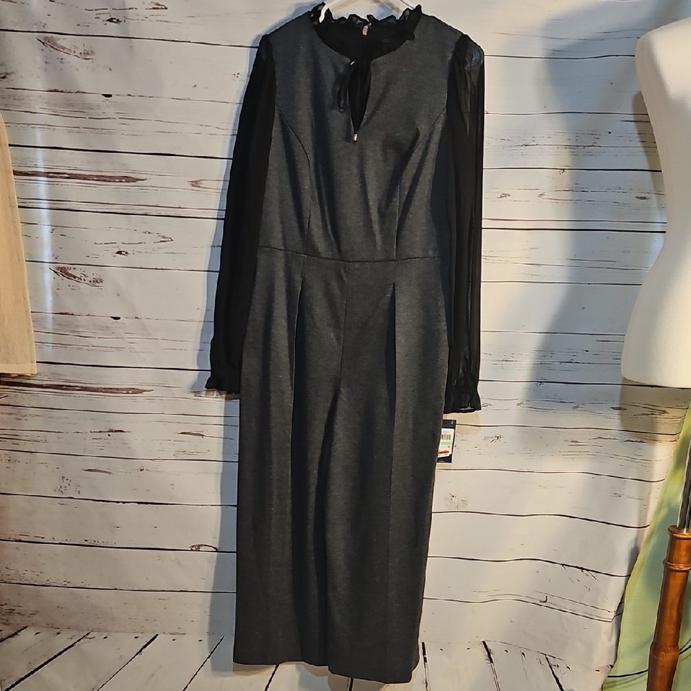 Tommy Hilfiger Gray Sheer Sleeve Romper Work Office Size‎ 8 NWT